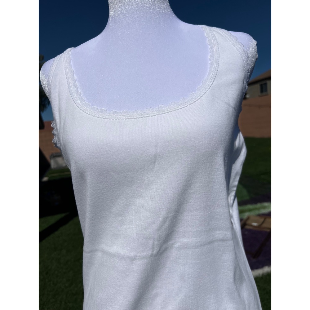 St. John's Bay Womens White Lace Trim Cotton Tank Top Size Large NWT